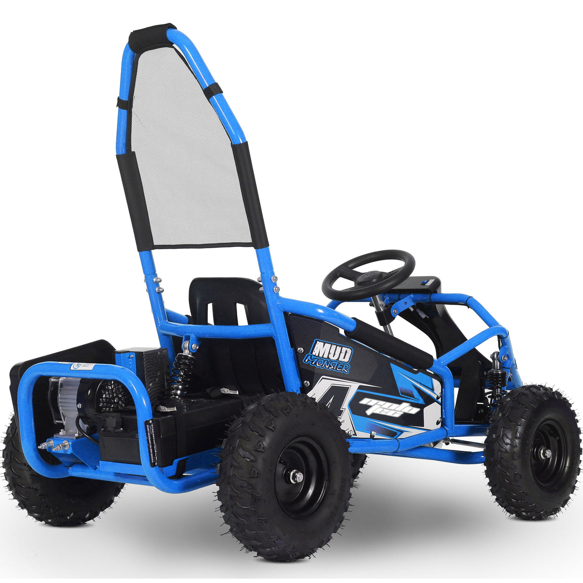 MotoTec Mud Monster 1000W 48V Electric Full Suspension Kids' Go-Kart Blue