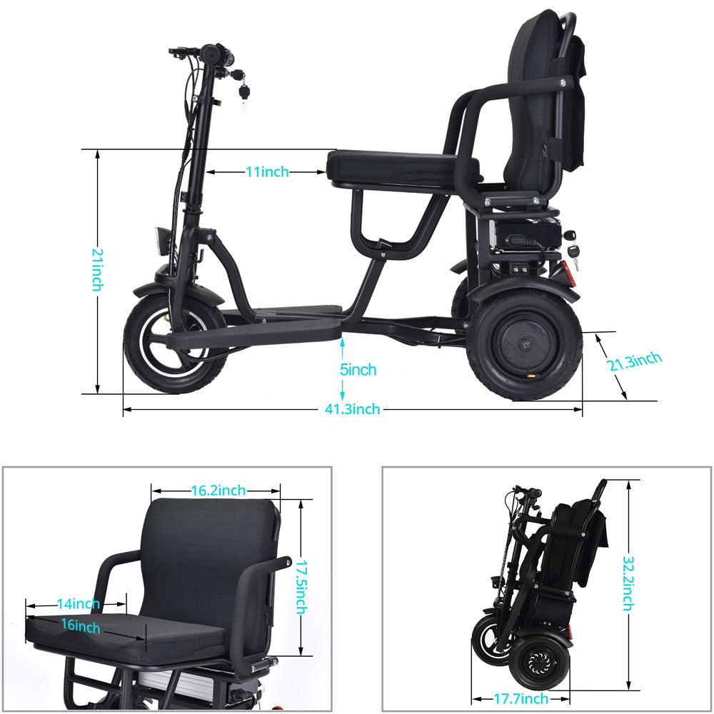 MotoTec Folding Mobility Electric Trike 48V/10Ah 700W – Electric